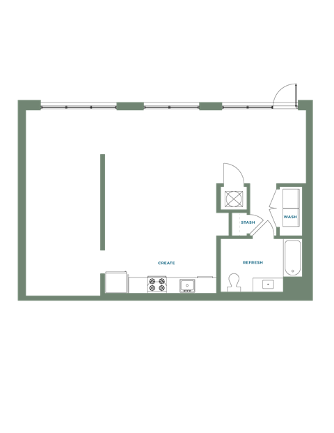 Floor plan for 1 bed, 1 bath, 996 sqft